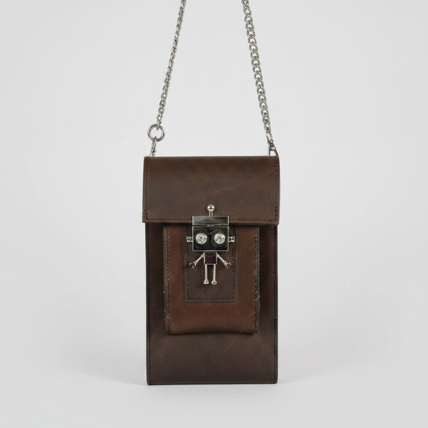 The Festival Essentials Crossbody Bag | Leather Phone Bag With Curb Chain Strap Robot Clasp