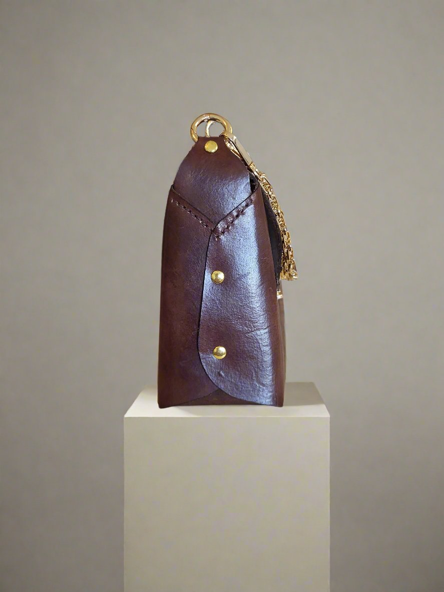 Small Leather Handbag With Gold Chain Handle