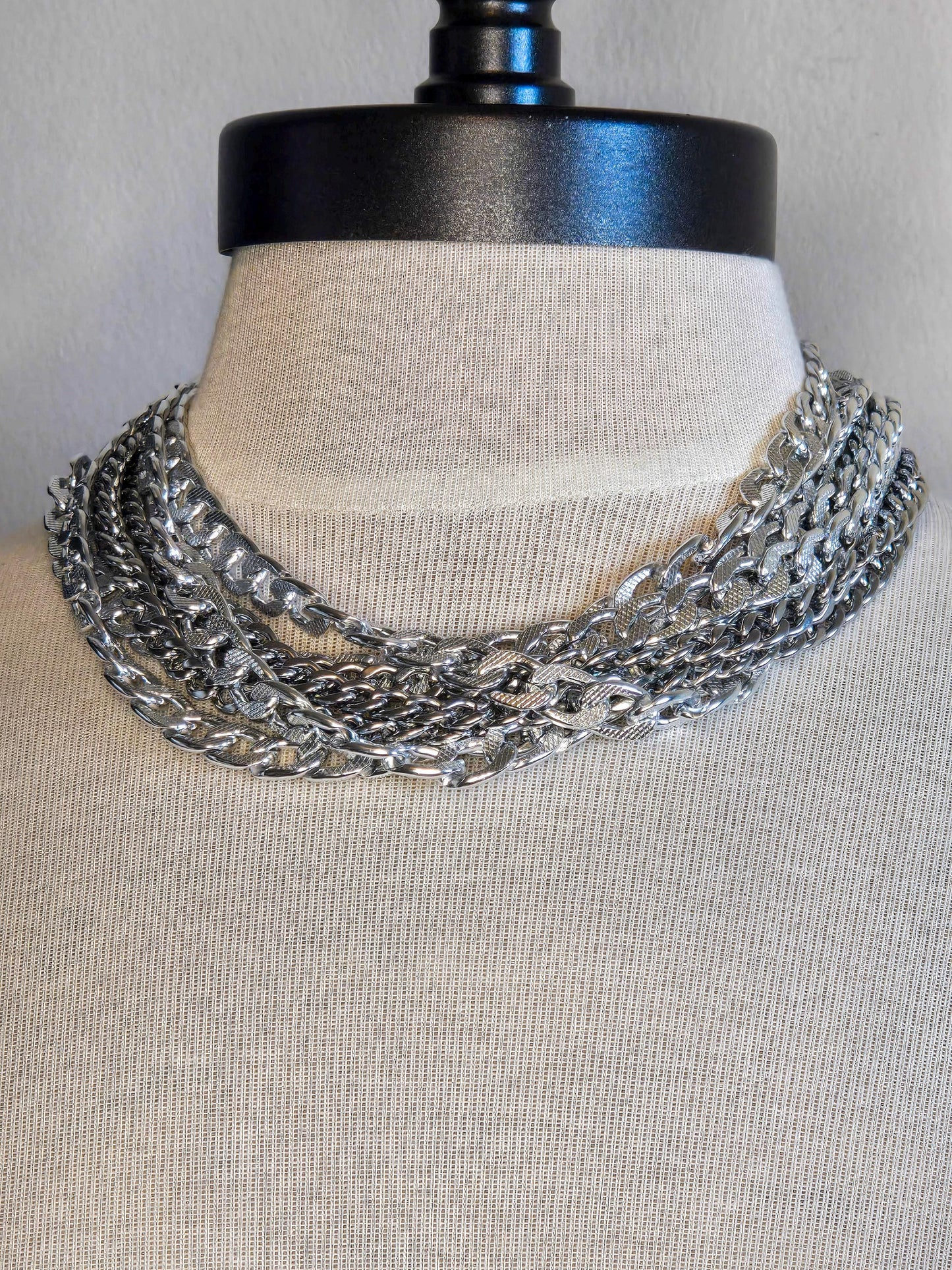 Large Link, Stainless Steel Choker Necklace- Chunky Silver Cuban Curb Chain, and O Rings-Large Chunky Chain-Handmade Jewelry