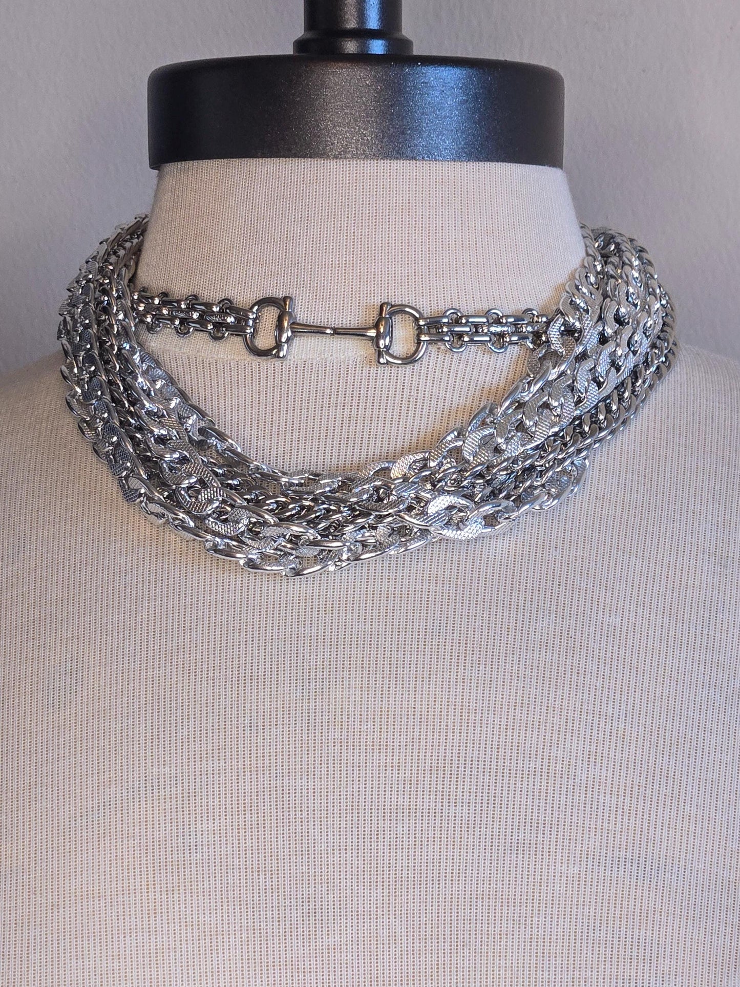 Large Link, Stainless Steel Choker Necklace- Chunky Silver Cuban Curb Chain, and O Rings-Large Chunky Chain-Handmade Jewelry