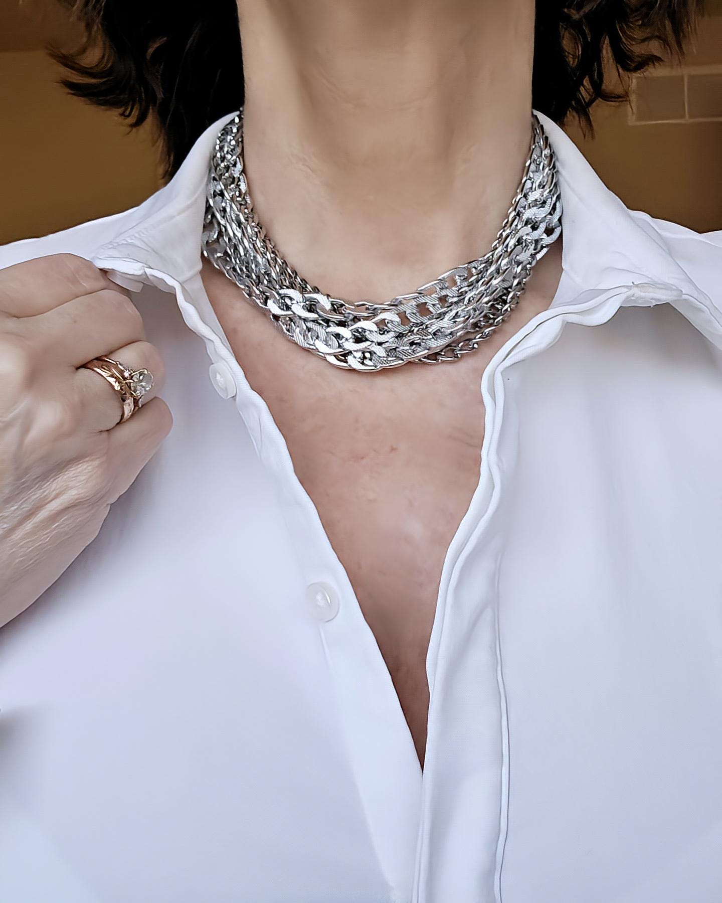 Chunky Silver Cuban Curb Chain Choker: Stainless Steel O-Ring