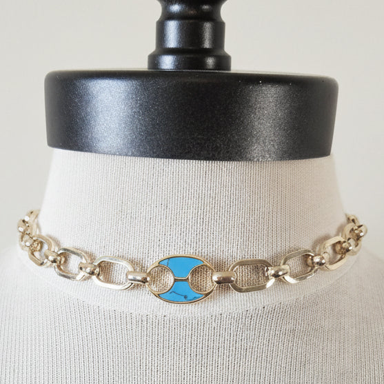 Chunky Gold Turquoise Choker Necklace: 14k Gold Plated Brass, Inlaid Tab Connector