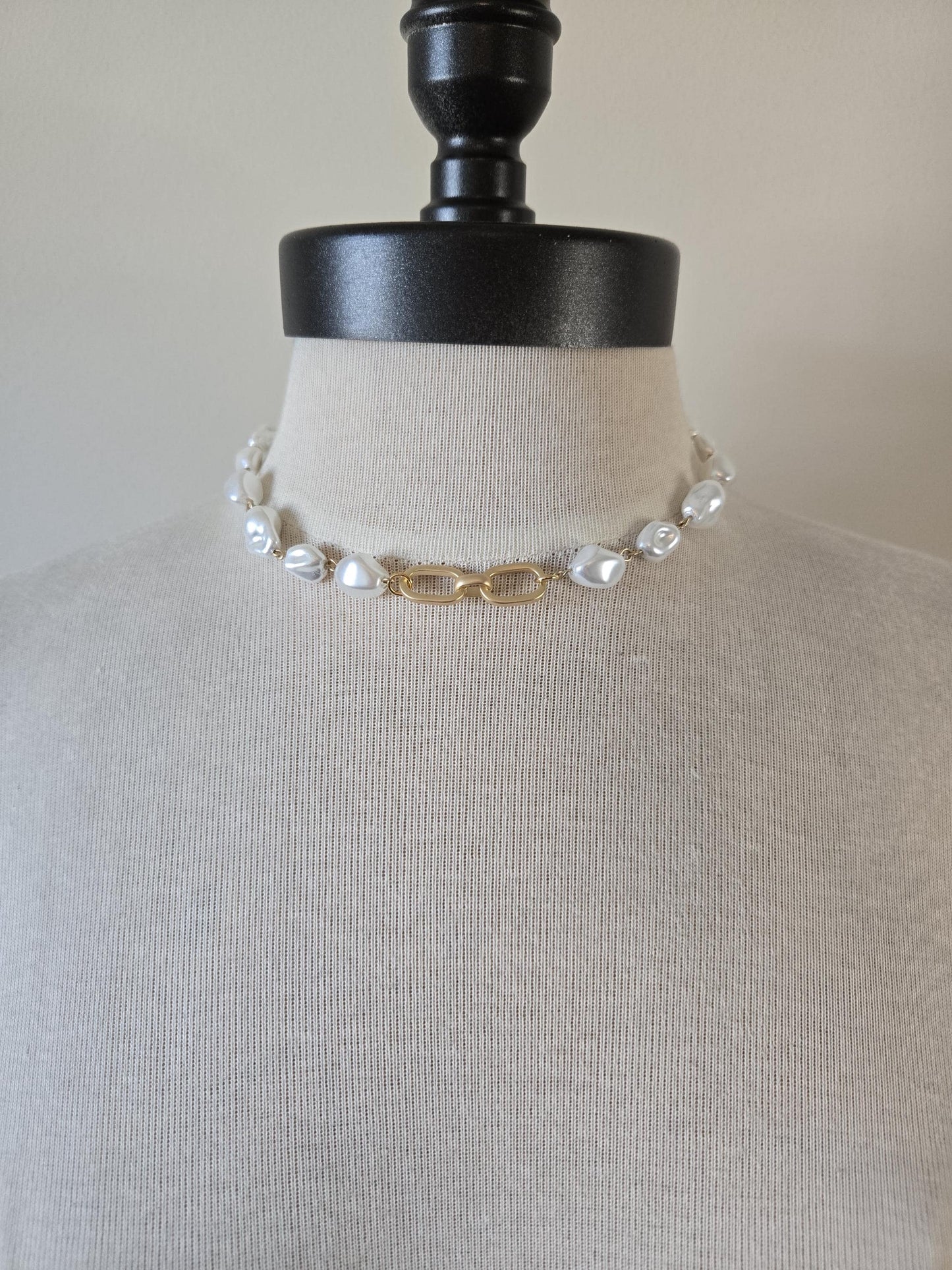 Baroque Pearl Necklace with Sophisticated Matte Gold Focal Connector -Layering Jewelry