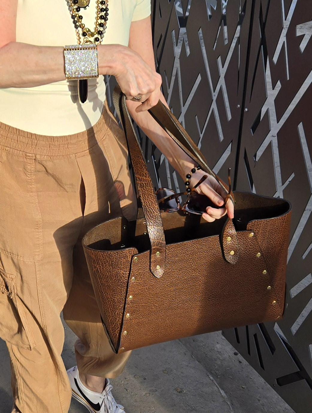 Large Brown Leather Tote - Handcrafted Genuine Buffalo Leather Tote