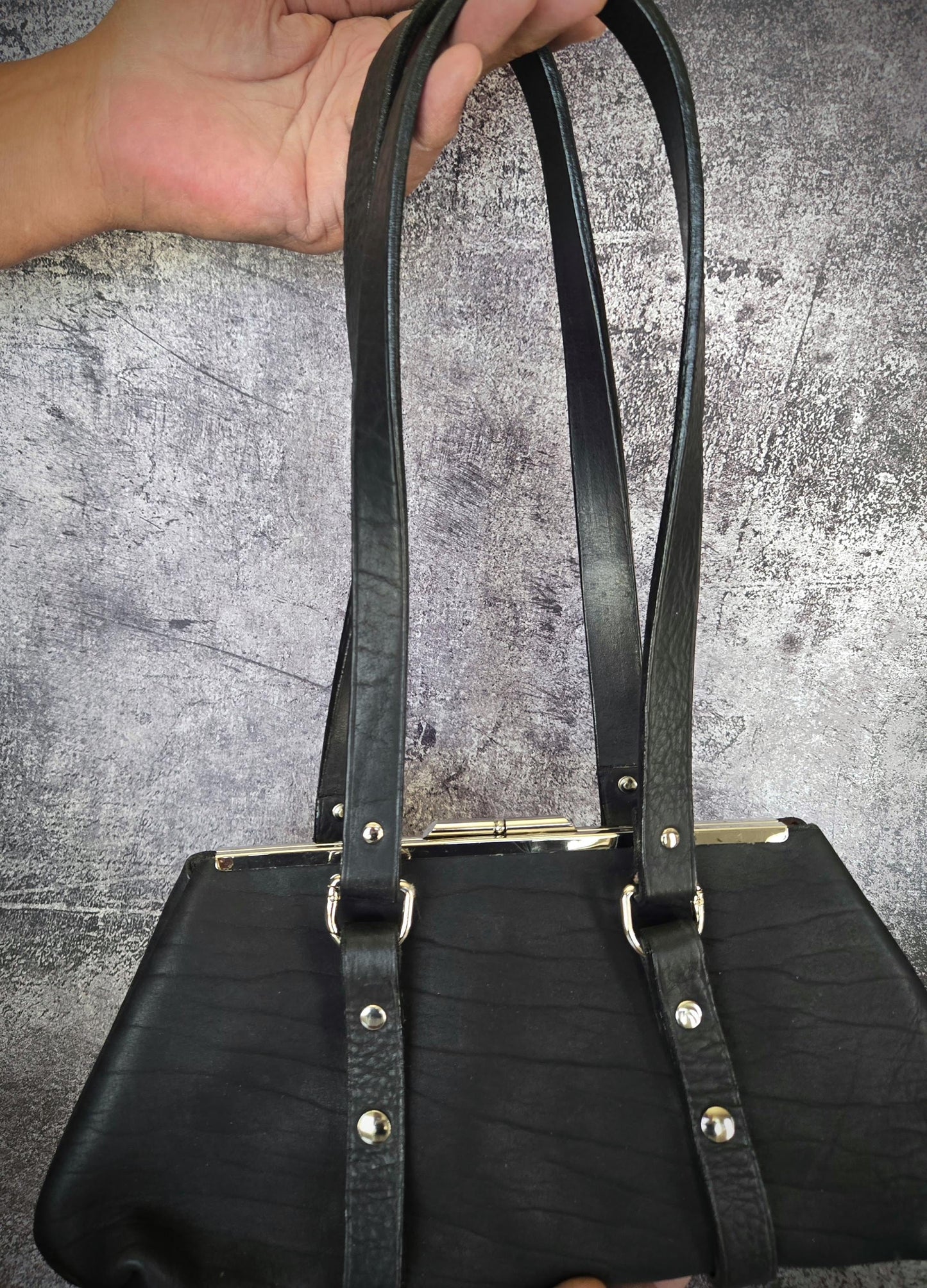 Urban Noir | Black Leather Shoulder Bag with Silver Hardware