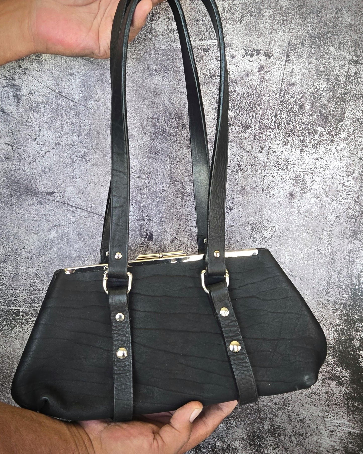 Urban Noir | Black Leather Shoulder Bag with Silver Hardware