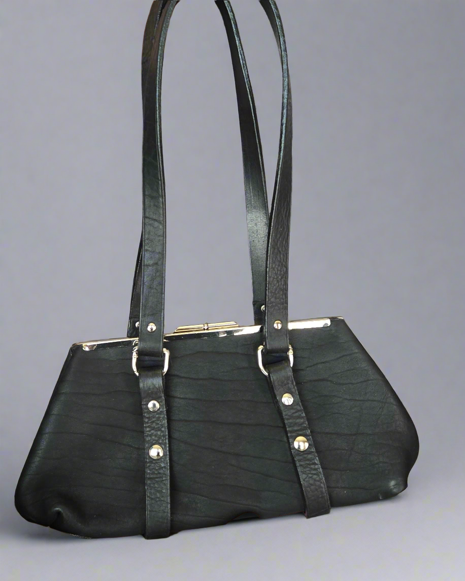 Urban Noir | Black Leather Shoulder Bag with Silver Hardware