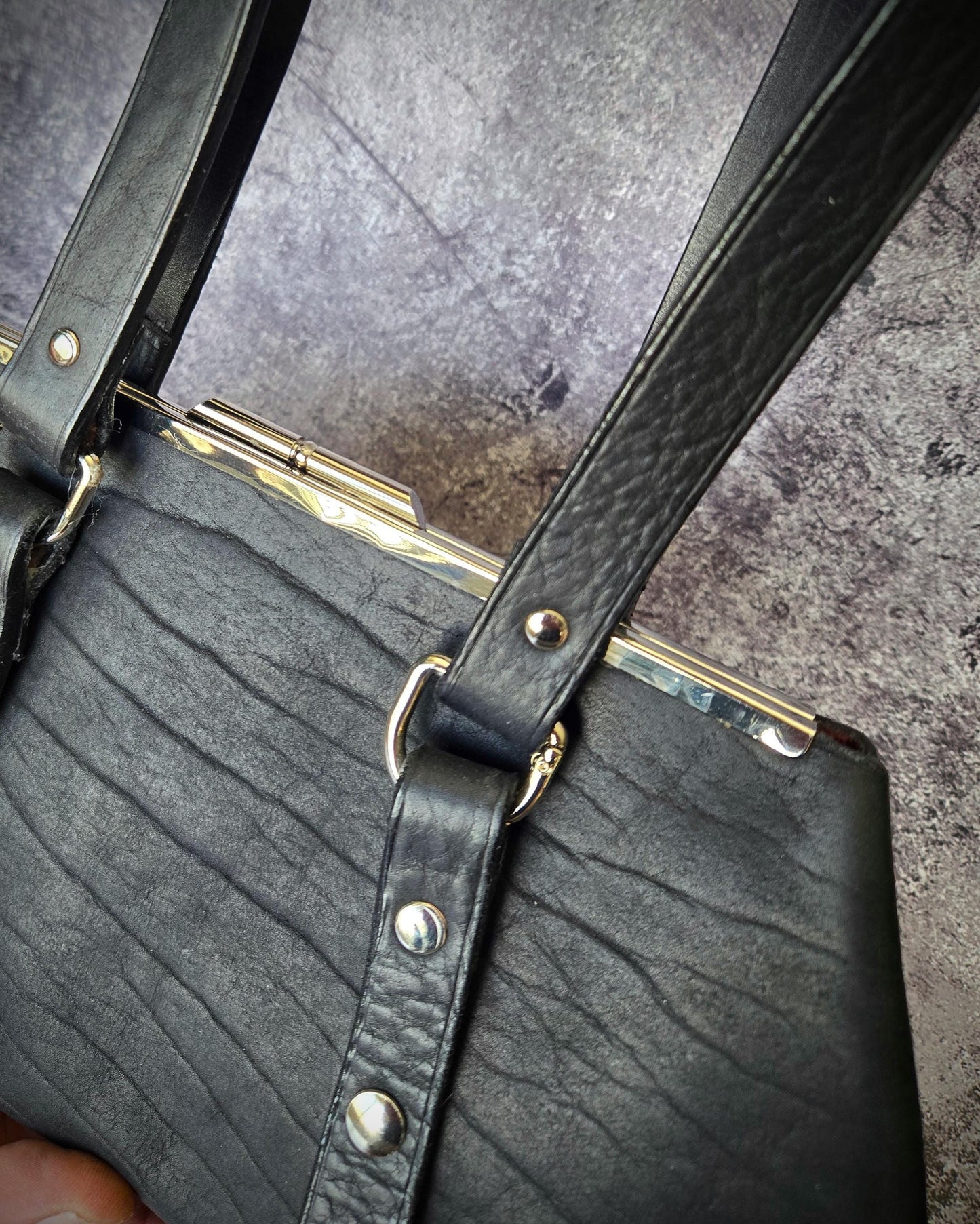 Urban Noir | Black Leather Shoulder Bag with Silver Hardware