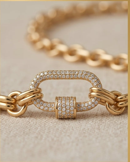 Carabiner Necklace Luxurious Multilink Chain Choker featuring Textured Design and CZ Pave Carabiner Clasp