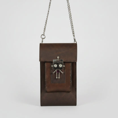 The Festival Essentials Crossbody Bag | Leather Phone Bag With Curb Chain Strap Robot Clasp