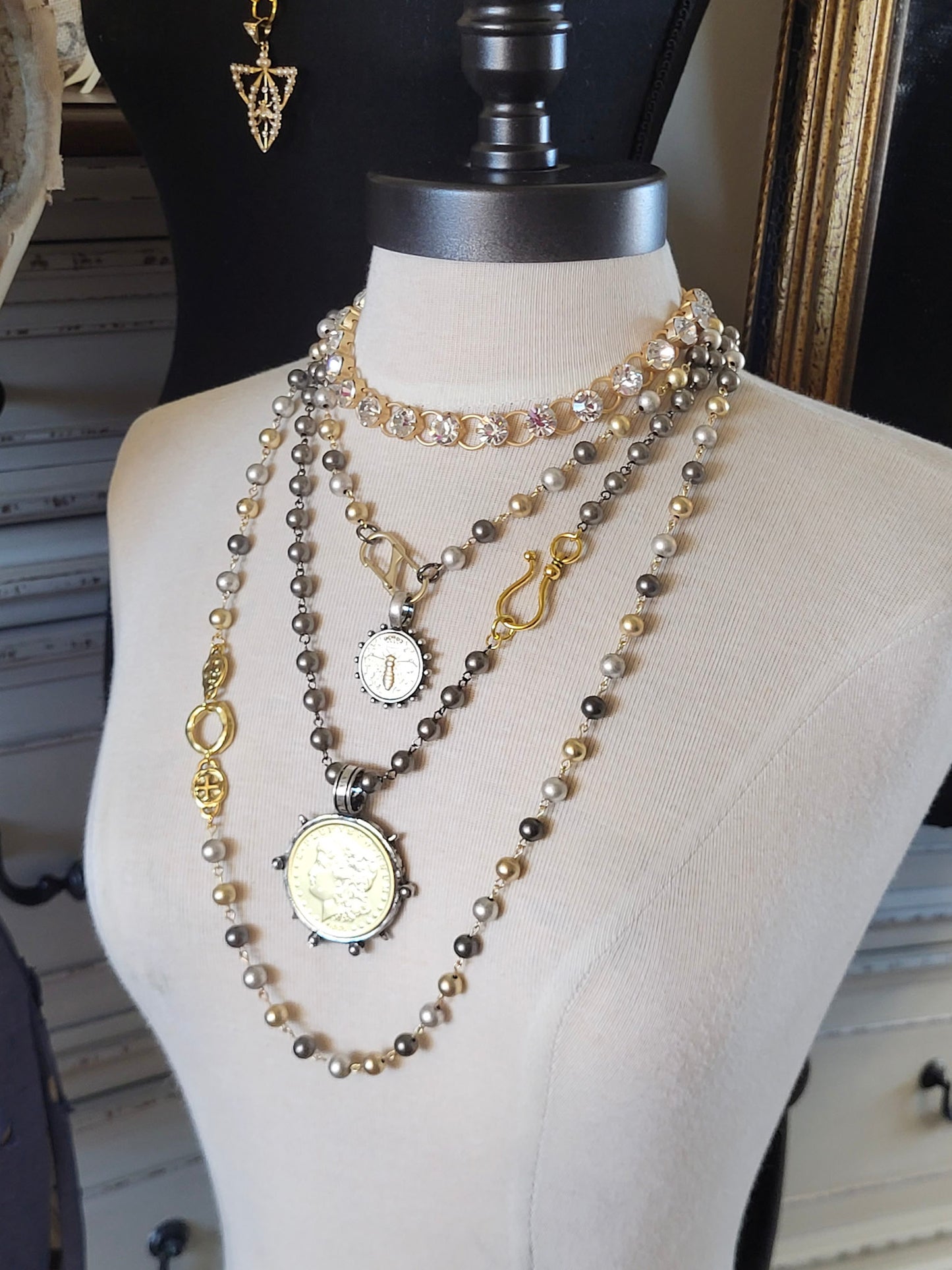 Vintage Glam Matte Gold Swarovski Crystal Choker Necklace – Handcrafted 15” with 2” Extender