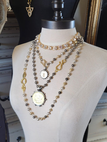 Vintage Glam Matte Gold Swarovski Crystal Choker Necklace – Handcrafted 15” with 2” Extender