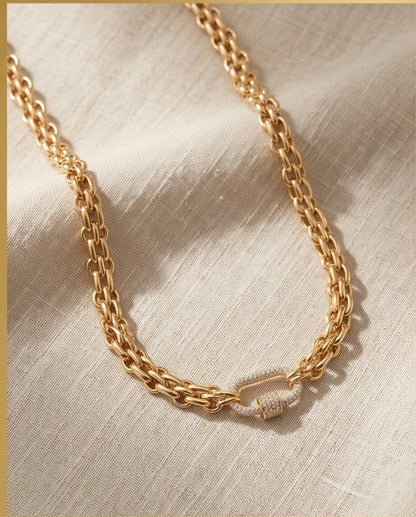 Carabiner Necklace Luxurious Multilink Chain Choker featuring Textured Design and CZ Pave Carabiner Clasp