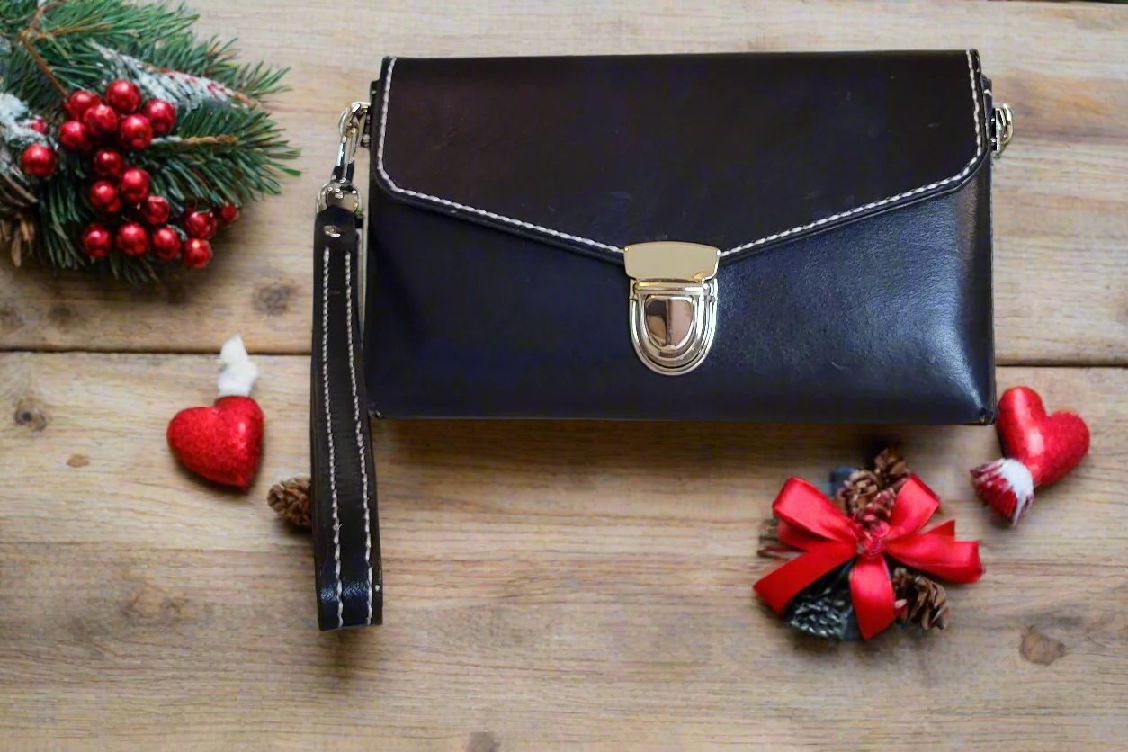 Black Leather Wristlet