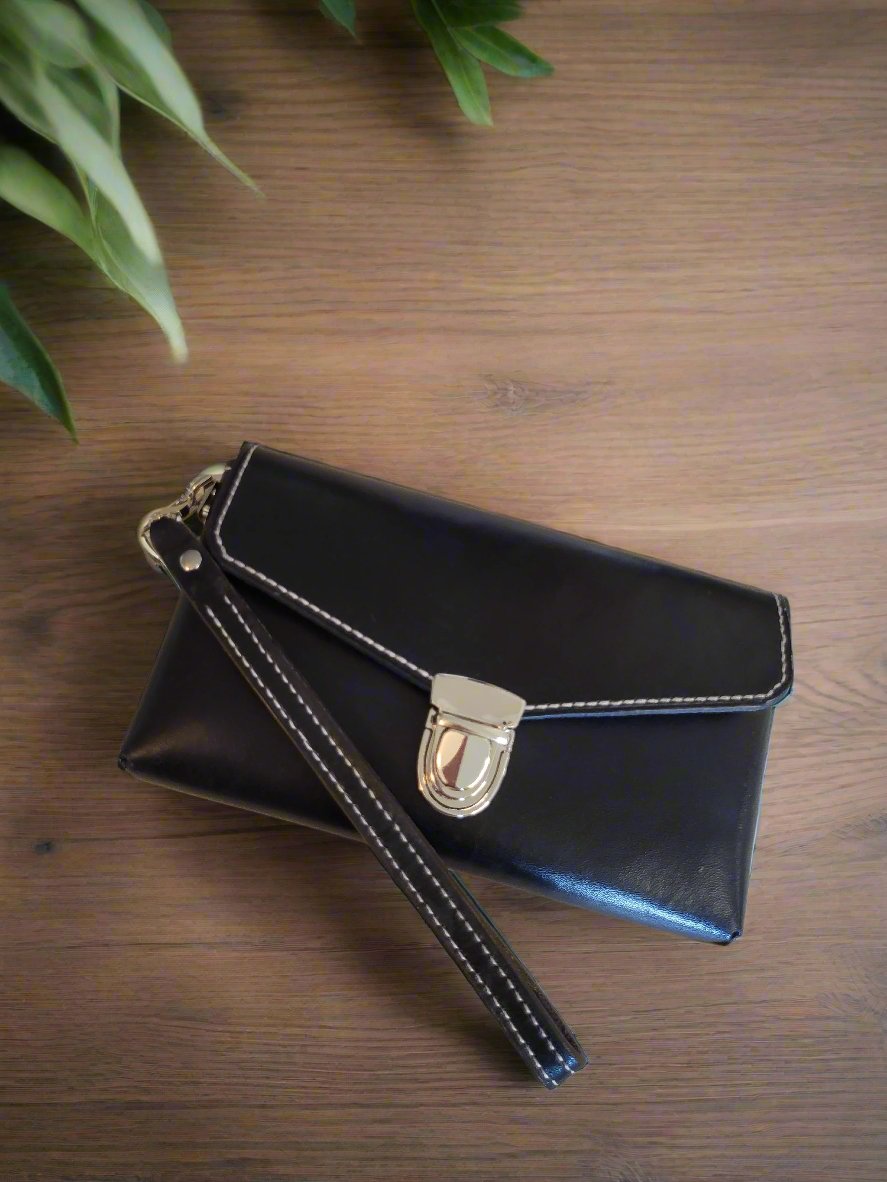 Black Leather Wristlet