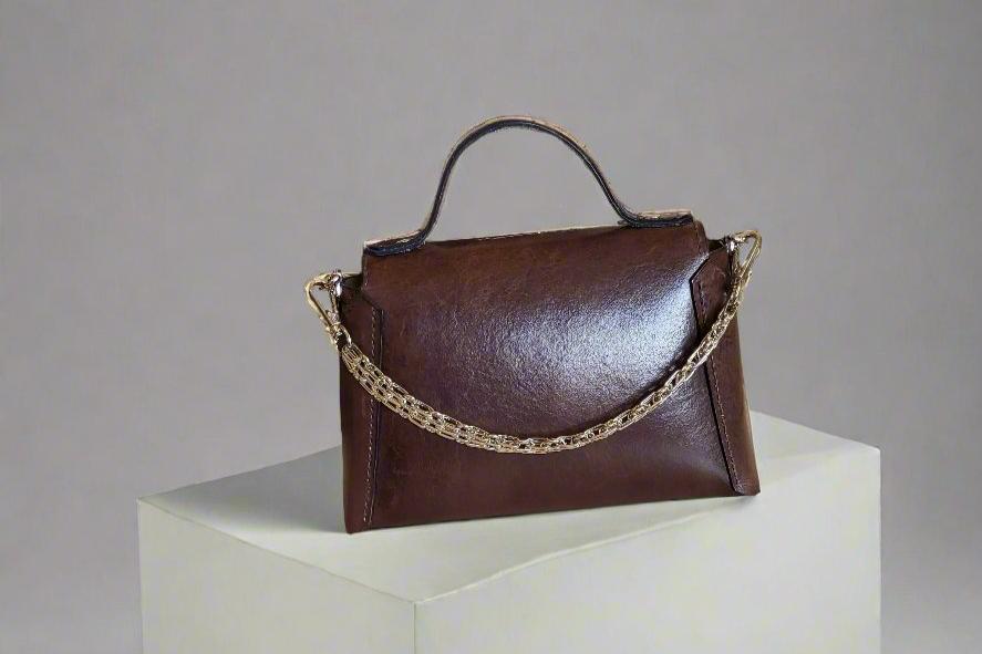 Small Leather Handbag With Optional Gold Chain Attached