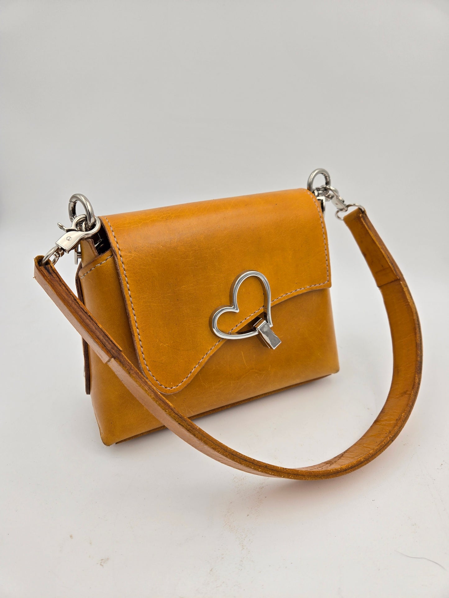 Heart-Lock Leather Shoulder Bag