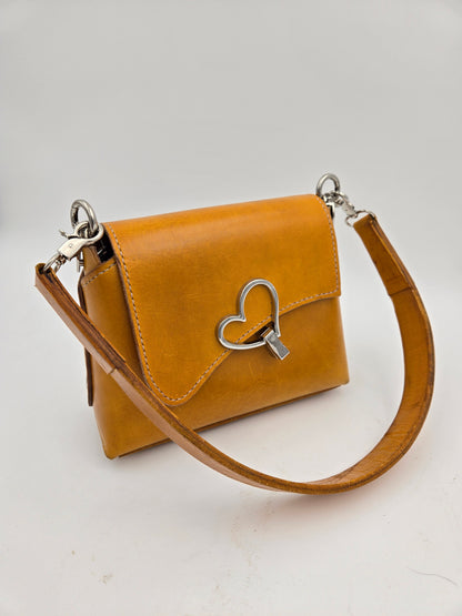 Heart-Lock Leather Shoulder Bag