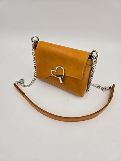 Heart-Lock Leather Shoulder Bag