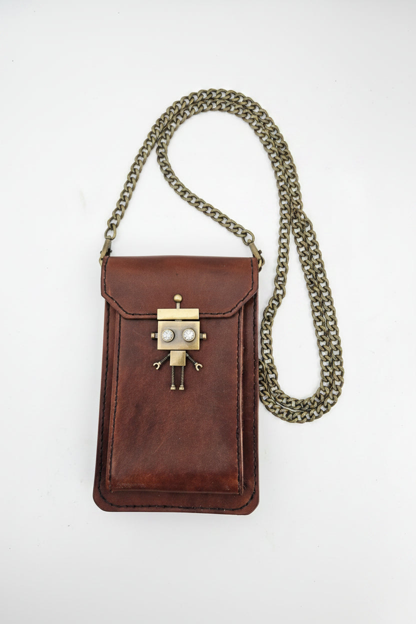 The Festival Essentials Crossbody Bag | Leather Phone Bag With Curb Chain Strap Robot Clasp