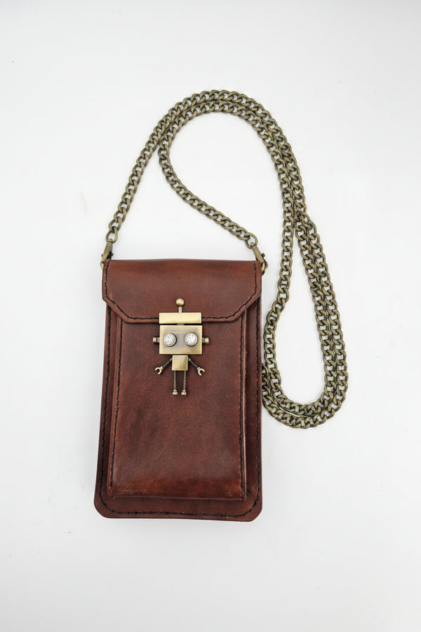 The Festival Essentials Crossbody Bag | Leather Phone Bag With Curb Chain Strap Robot Clasp