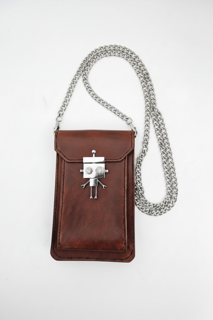The Festival Essentials Crossbody Bag | Leather Phone Bag With Curb Chain Strap Robot Clasp