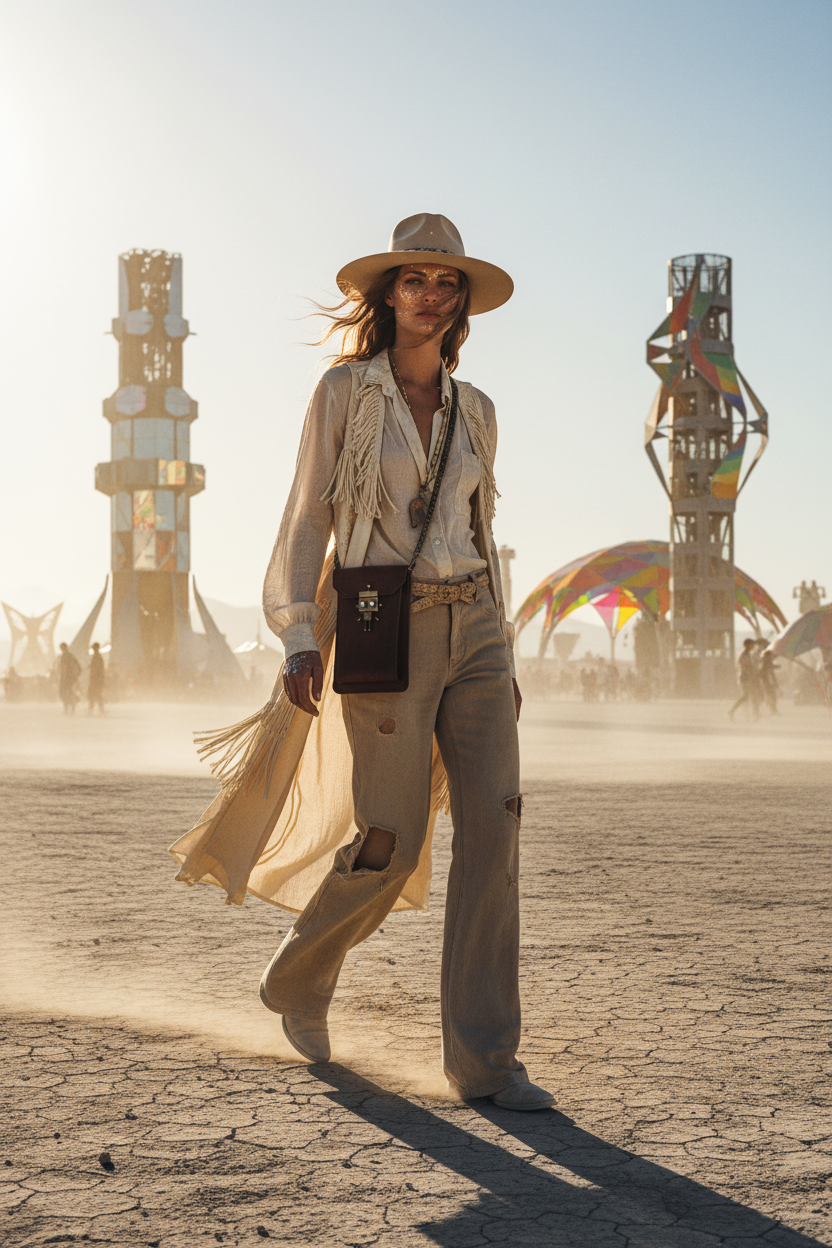 The Festival Essentials Crossbody Bag | Leather Phone Bag With Curb Chain Strap Robot Clasp