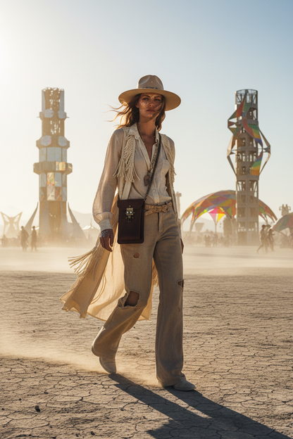 The Festival Essentials Crossbody Bag | Leather Phone Bag With Curb Chain Strap Robot Clasp
