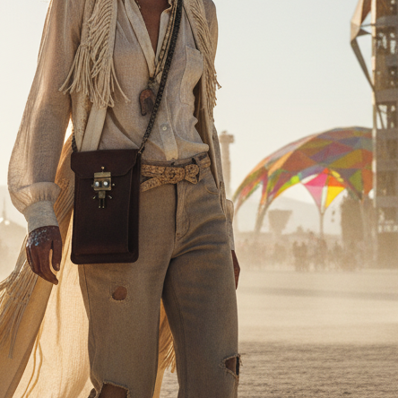 The Festival Essentials Crossbody Bag | Leather Phone Bag With Curb Chain Strap Robot Clasp