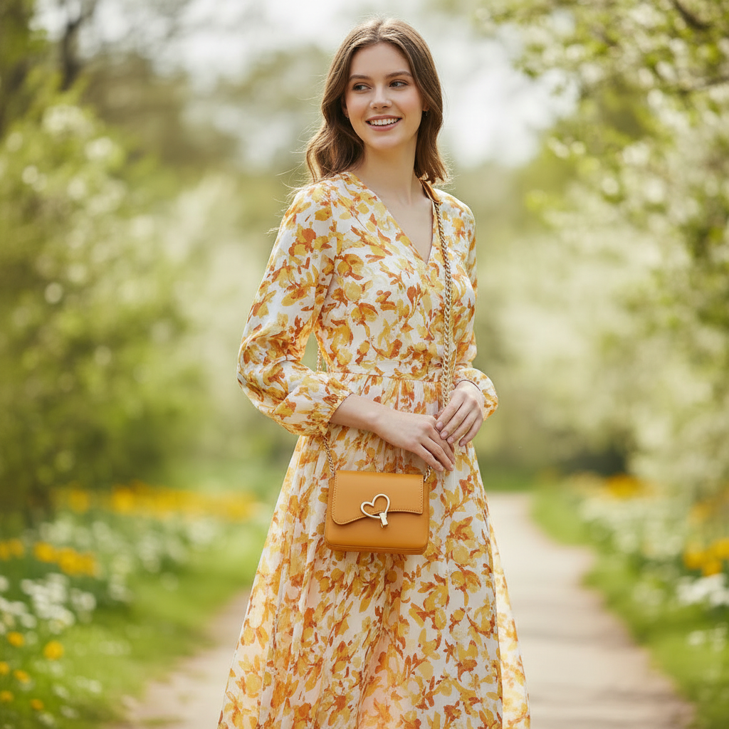 Heart-Lock Leather Shoulder Bag