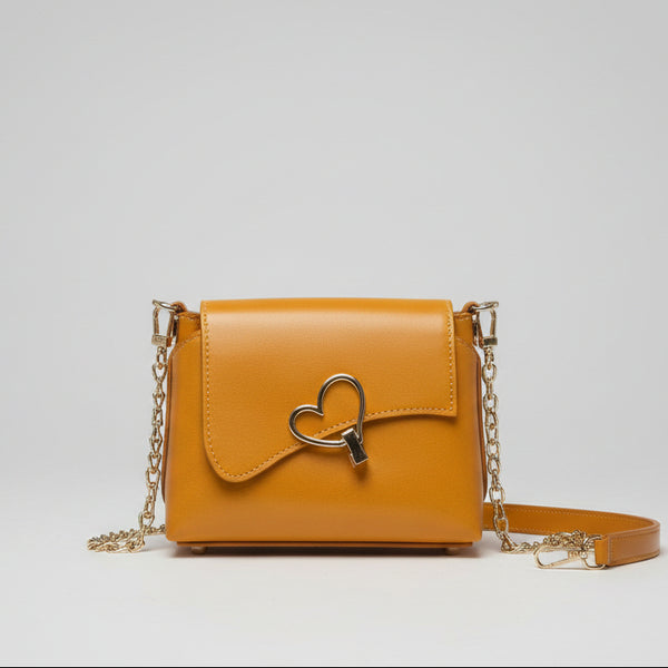 Heart-Lock Leather Shoulder Bag
