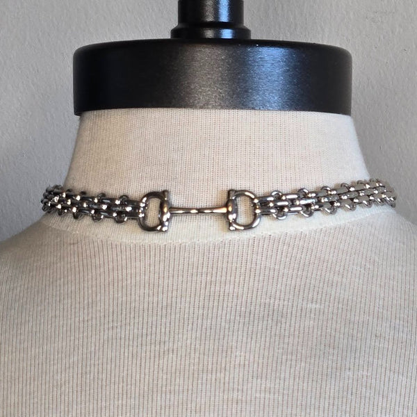 Chunky Snaffle Bit Choker - Antique Silver Finish, Equestrian Necklace