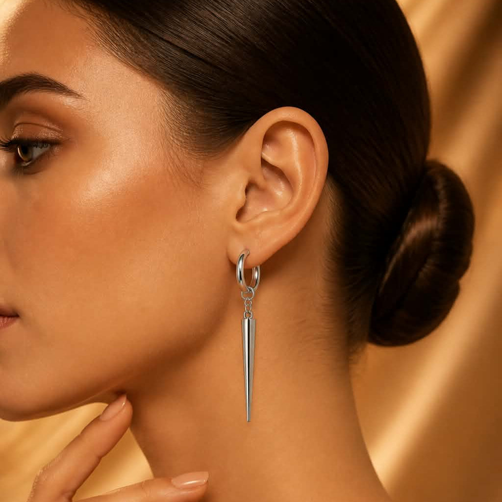Silver Spike Drop Earrings | Edgy Silver-Tone Statement Earrings