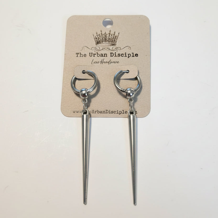 Silver Spike Drop Earrings | Edgy Silver-Tone Statement Earrings