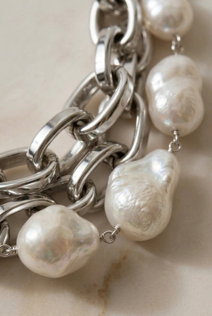 Elegant Baroque Pearl Multi-Strand Choker: Luxurious Gold Statement Necklace for Special Occasions