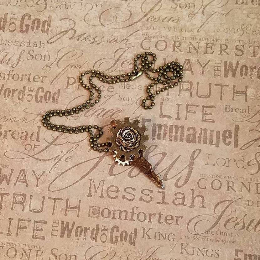 Repurposed Key Necklace OOAK Steampunk jewelry vintage key steampunk assemblage necklace altered art key gears flower keys to the kingdom