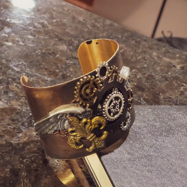 Steampunk Assemblage Cuff Bracelet -Handmade One Of A Kind Brass Artisan Jewelry