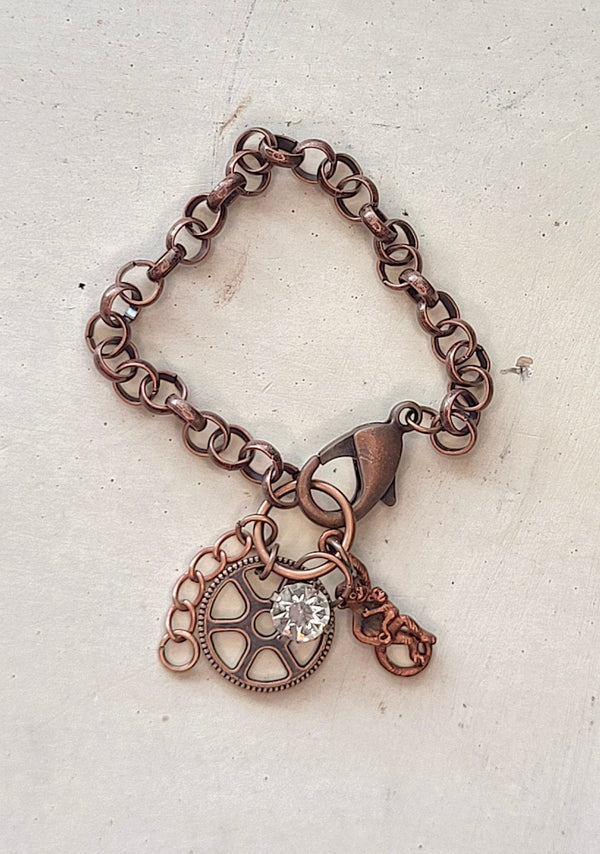 Copper charm bracelet with Monkey Charm, One Of A Kind Bohemian Bracelet