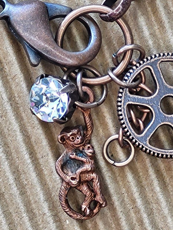 Copper charm bracelet with Monkey Charm, One Of A Kind Bohemian Bracelet