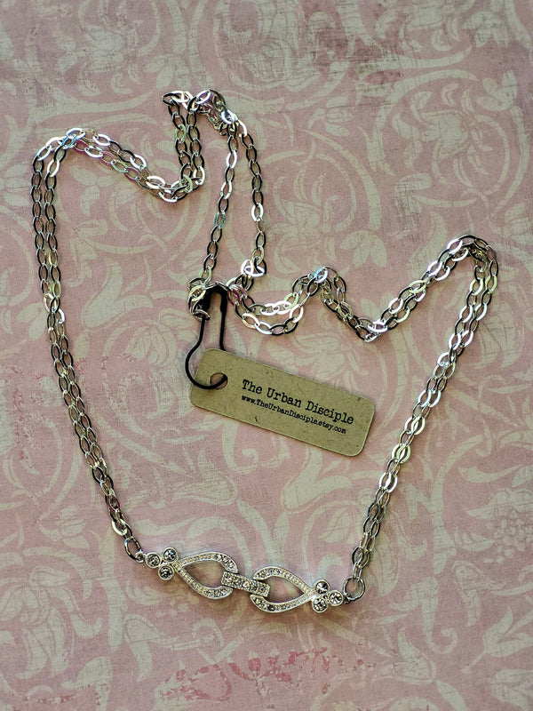 Elegant Sterling Silver Double Strand Choker with Swarovski Crystal Closure - Dainty Bridal Necklace