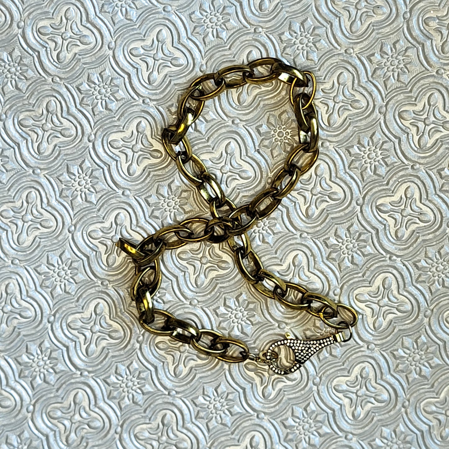 Antique Bronze Chunky Link Bracelet with Extra Large Pave Lobster Clasp - Vintage Inspired Jewelry