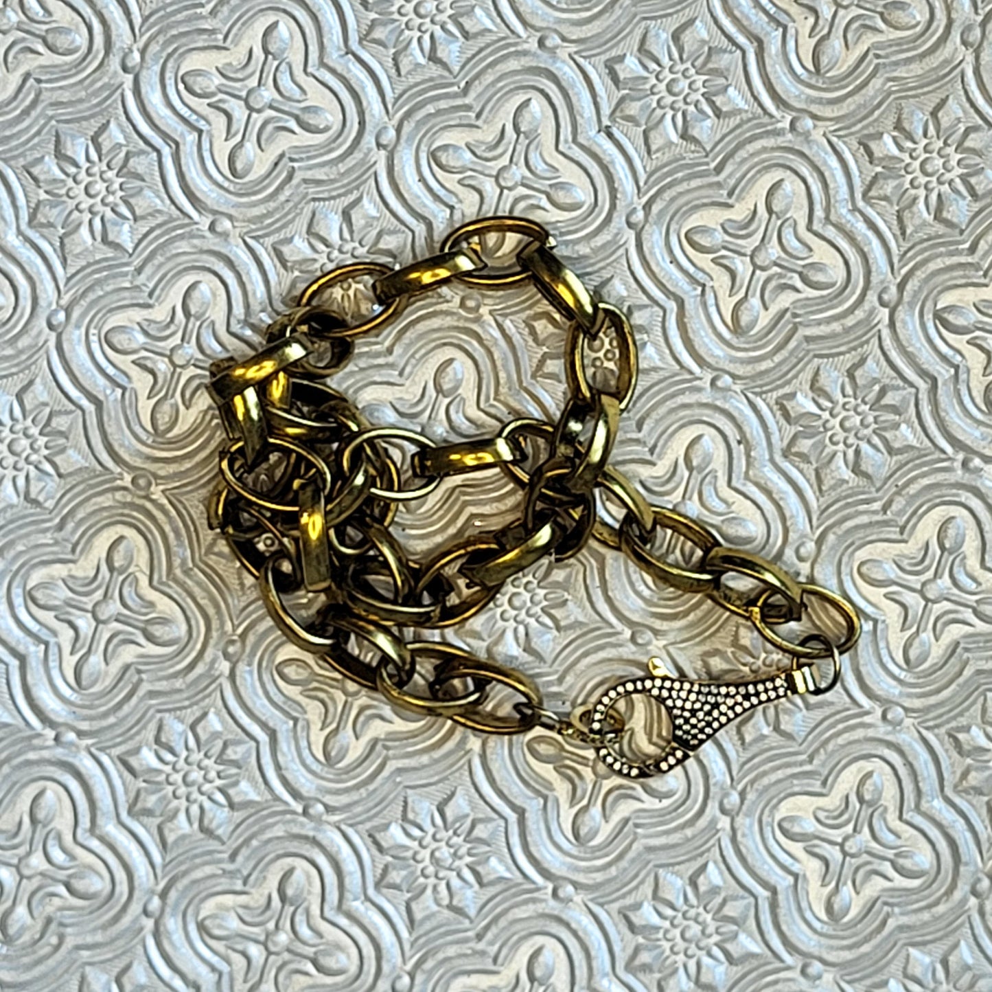 Antique Bronze Chunky Link Bracelet with Extra Large Pave Lobster Clasp - Vintage Inspired Jewelry