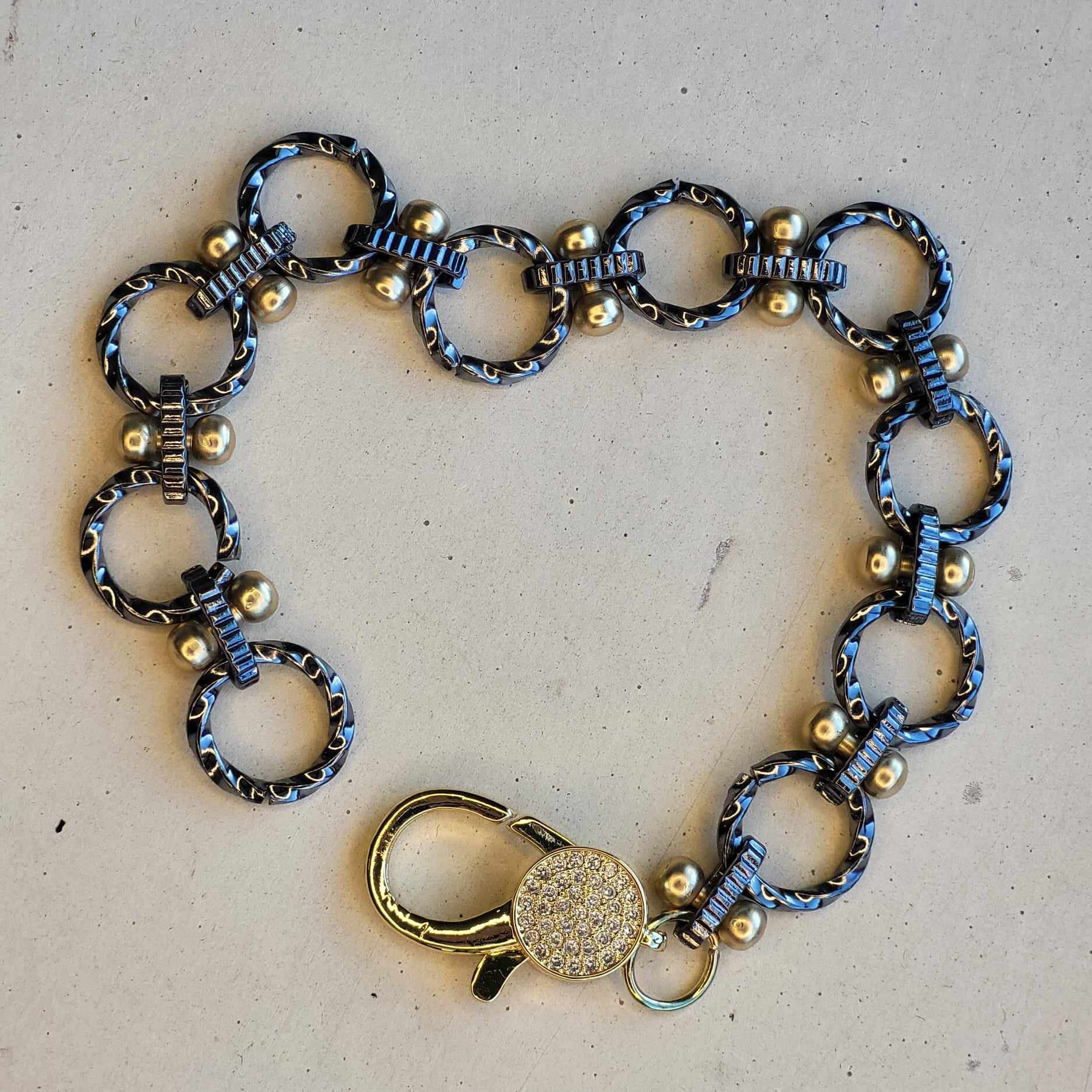 Elegant Handmade Pendant Necklace, French Coin Pendant Necklace with Luxe Mixed Metals & Extra Large Sparkly Rhinestone Lobster Clasp