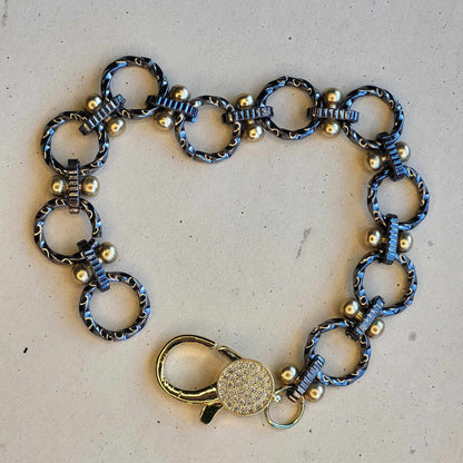 Elegant Handmade Pendant Necklace, French Coin Pendant Necklace with Luxe Mixed Metals & Extra Large Sparkly Rhinestone Lobster Clasp