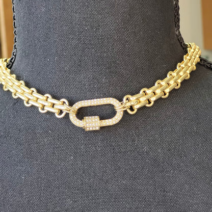 Luxurious Multilink Choker featuring CZ Pave Carabiner Clasp