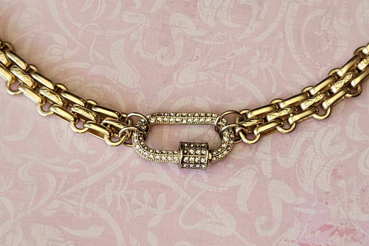 Multilink Chain Choker featuring Textured Design and CZ Pave Carabiner Clasp