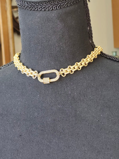 Luxurious Multilink Choker featuring CZ Pave Carabiner Clasp