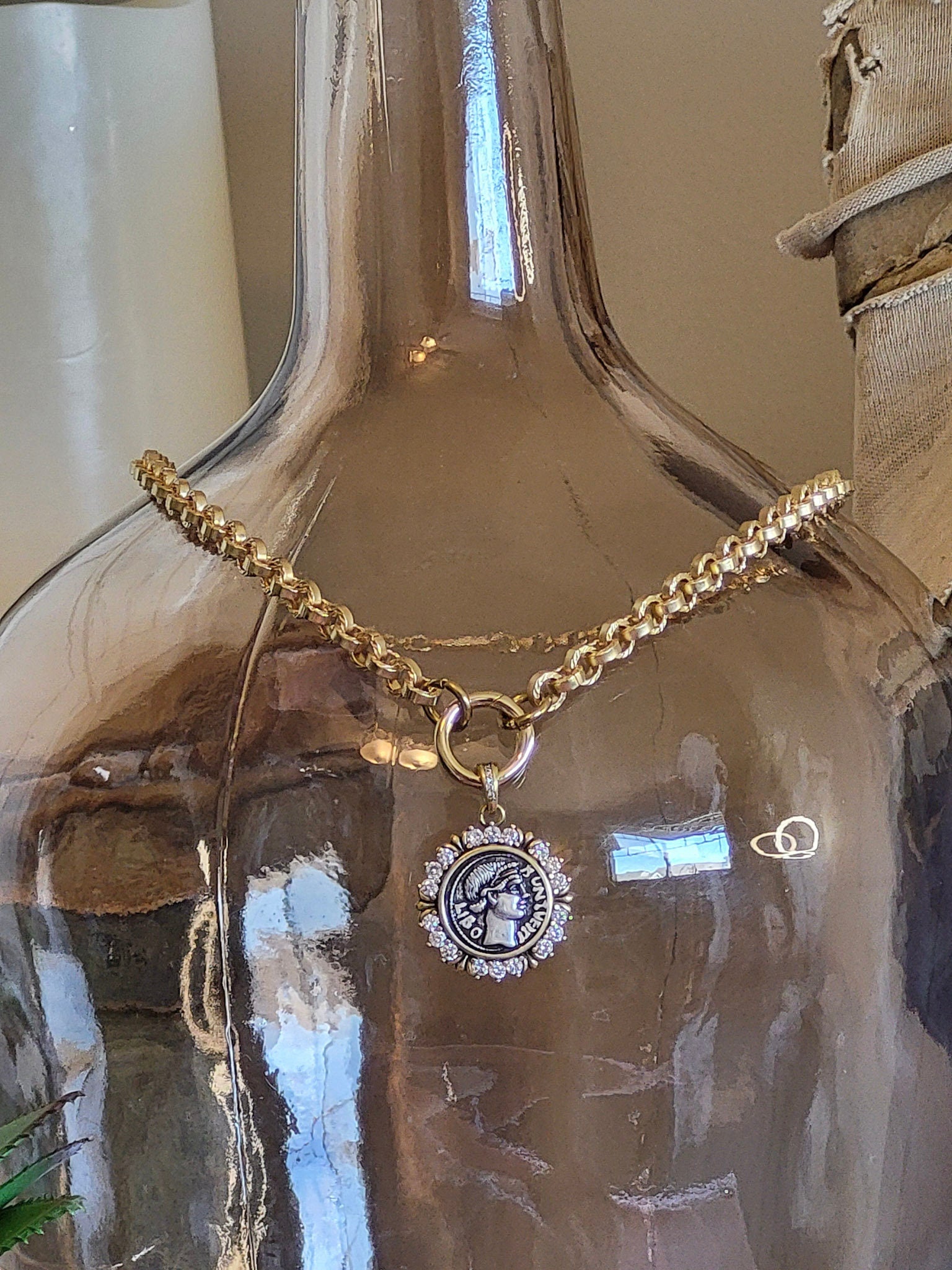 Elegant Greek Coin Necklace with Sparkling Swarovski Crystals