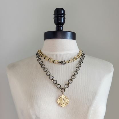 Matte Gold & Gunmetal Medallion Necklace | Vintage Glam Statement Necklace