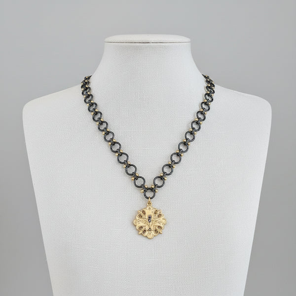 Matte Gold & Gunmetal Medallion Necklace | Vintage Glam Statement Necklace
